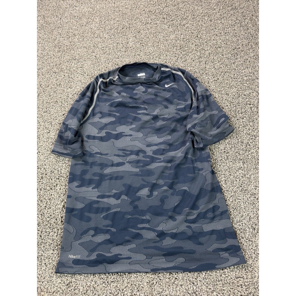 Nike Pro Dri Fit Short Sleeve T Shirt Men's Size Large Blue Camouflage